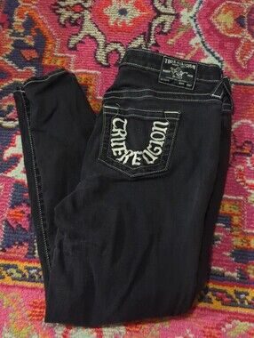 True Religion Jennie Curvy Mid Rise Super Skinny Black Jeans Size 32